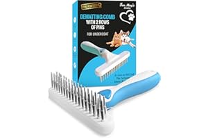 Fur Magic Dematting Comb for Dogs – Undercoat Brush for Dog Grooming - Double Row Stainless Steel Pins Dog Brushes for Shedding – Skin-Friendly and Safe Deshedding Tool for Dogs