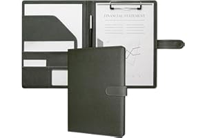 Mymazn A4 Clipboard Folder Conference Folder, Faux Leather Clipboard with Cover for Legal Pad, Portfolio Folder A4 Clip Board with Storage, A4 Organiser for Business (Olive Green)