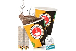 Commerline 1000 Stück 8oz/200ml Kaffeebecher to go | Pappbecher Cups Coffee to Go Becher | Kaffee to+go Papierbecher Hartpapier Einwegbecher | Einweg Becher für Kafee/Tee