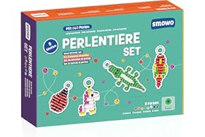 Smowo® Perlentiere Bastelset mit Perlen für 9 Schlüsselanhänger Tiere – Bastelbox für Kinder zum Basteln und Fädeln