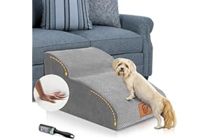 Midyb schody dla małych psów, 2 stopnie, dla zwierząt domowych, wysokość 30 cm, z gąbką o wysokiej gęstości, nadaje się do prania, przenośna rampa dla psów, do łóżka, 1 rolka czyszcząca, szare