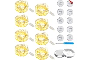 HELESIN Guirlande Lumineuse LED à Piles, 8 x 20 Micro LED, Fil de Cuivre, Fonctionne sur Piles, 2 m, Petites Guirlandes Lumineuses, étanche, pour Fête, Mariage, Noël, éclairage Décoratif (Blanc chaud)