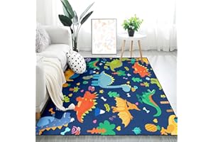 KOSSMJX Cartoon Dinosaurs Area Rugs for Kids Blue Lovely Animal Patterns Carpet Dinosaur Rugs for Boys Bedroom Living Dinning Room Bedroom Kitchen Playing Room Dinosaur Room Decor for Boys, 4'5''×6'
