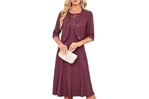 GRACE KARIN Women 2-Pieces Set Dress Sequined Round Neck Sleeveless A Line Dress + Cropped Cardigan Two-Piece Set