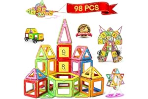 GLADTOP Magnetische Bausteine 44/98/122 Teile, Magnetbausteine Lernspielzeug Magnet Spielzeug Geschenk für 3 4 5 6 7 8 Jahre Jungen und Mädchen, Weihnachten Geschenke Magnet Bausteine für Kinder