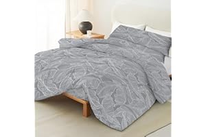 Artecreativa Funda Nórdica Cama 150, 4 Piezas - Funda Nórdica Estampado 220X240cm + Bajera Ajustable 150X200+25cm + Funda Almohada 2UNIDADES 45X105cm, Color Gris Estampado Hojas