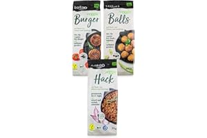 ‎LOTAO LOTAO Veganes Fleischersatz Set mit 3 Sorten: Veggie Hack, Veggie Burger für vegane Patties, Veggie Balls für Frikadellen | BIO Probierset für Vegane Lebensmittel ohne Zusatzstoffe + Soja frei