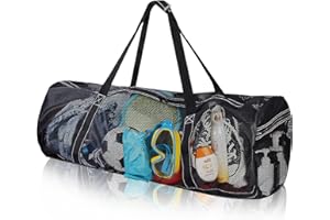 SilverChry Sacs de Plongée Grande, Sac de Plage en Filet pour Plongée, Grand Sac de Plage en Maille avec Fermeture Éclair, SacMaille Noire en Nylon, Sacs d'Équipement de Sport pour Voyage