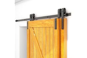 LTIYITL 7FT/213CM Bypass Sliding Barn Door Hardware Kit for Double Wooden Doors, Upgraded Single Track, Smooth and Quiet