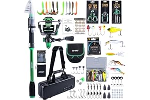 Goture Fishing Rod and Reel Combos with Carrier Bag, Green/Pink Telescopic Pole Spinning Reel Lures Set, Telescopic Fishing Rod Fishing Kit for Travel Saltwater Freshwater