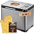 Bread Maker Machines 19-in-1 KITCANIS, 2.2LB Large Bread Machine, Stainless Steel Breadakers with Nonstick Pan, 15H Timer&1H Keep Warm, 650W Sourdough Maker with 3 Crust Shades& Colors, Gluten-Free
