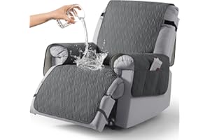 KinCam Funda Sillon Relax reclinable, Impermeable Funda para Sillón Relax con Bolsillo Laterales y Correas elásticas para Perros y Mascotas, Suave y Lavable Sofa 1 Plaza Gris carbón