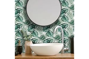 Alwayspon Vinyl Waterproof Tile Sticker, Peel and Stick Self-Adhesive Backsplash Tile Transfer Sticker for Kitchen Bathroom Living Room, Boho Style Wall Sticker, 15x15cmx25pcs, Green Leaves