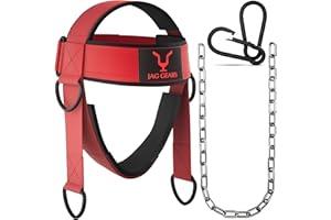 ‎JAG GEARS JAG GEARS Neck Trainer Neck Training - 7 mm Neoprene Padded Neck Trainer with 110 cm Long Adjustable Steel Chain Head Harness for Neck Training - Head Harness for Gym, Weight Training