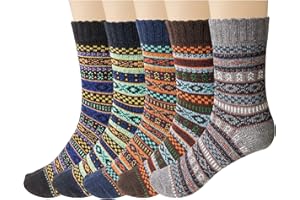 Justay Pucott 5 par damskich zimowych wełnianych skarpet, oddychające, miękkie, grube, termiczne, kolorowe, na prezent, wysokiej jakości, prezenty świąteczne dla kobiet, 37-42 EU