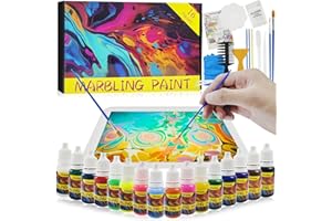 Dazhtu Pittura Marmorizzante per Bambini, 16 colori Kit di Pittura Marmorizzante ad Acqua,Vernice marmorizzante ad acqua per bambini,kit di artigianato per ragazze e ragazzi Oltre i 6 agli 8-12 anni