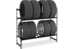 Relaxdays Rangement pour 8 pneus, métallique, Charge Max. de Chaque étagère : 150 kg, HxLxP : 100 x 110 x 35 cm, Noir