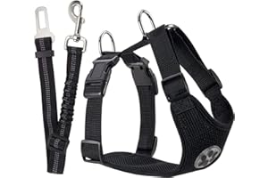 SlowTon Arnés de Coche para Perro con Correa de Conector, multifunción, Ajustable, Doble Tejido de Malla Transpirable, arnés de Chaleco de Viaje con cinturón de Seguridad (XS, Negro)