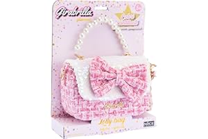 Girabrilla Lolly Bag, Borsetta Tweed con Fiocco Rosa e Tracolla
