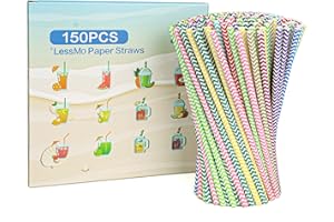 LessMo 150 Pcs Pailles Papier Réutilisables, Paille Coloré pour Mason Jar, Verre, Anniversaire, Mariage, Noël, Douche de Bébé, Célébration et Fête-10 Couleurs
