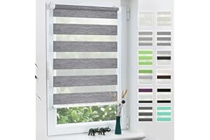 Grandekor Store Enrouleur Jour Nuit de Double Tissu, Store Jour et Nuit sans Perçage, Accessoires d'installation Inclus pour Fenêtre ou Porte, 50l x 150L cm, Gris Marbré