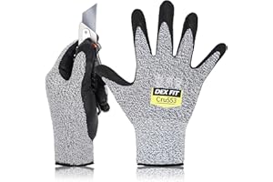 DEX FIT Gants de protection anti coupures Cru553 Niveau 5; confort 3D, prise ferme, mince et léger, compatible écrans tactiles, durable, respirant, lavable; Gris 10 (XL) 3 Paires