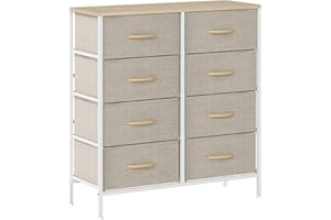 HOMCOM Fabric Chest of Drawers, Industrial Bedroom Dresser with 8 Fabric Drawers, Steel Frame and Wooden Top for Nursery, Living Room, Hallway, Maple Wood-effect