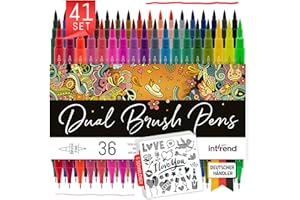 int!rend Dual Tip Brush Pen Set - 36 Farben Pinselstifte + 5 Schablonen - Bullet Journal Dicke und dünne Stifte - Filzstifte Art Marker Set für Erwachsene und Kinder