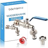 Bächlein Universal Wasserhahn für den Garten [blau] inkl. 2 Schlauchanschlüssen - edler Kugelhahn mit 1/2 und 3/4 Zoll Anschl
