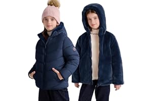 maoo garden Chaqueta Hinchada Reversible de Invierno para Niñas Abrigo Resistente al Agua con Forro Polar Difuso de Plumón Falso Pesado para Niños