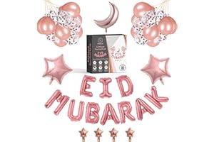 SHOPPERVAL EID by MUBARAK DECORATION - Ballon AID MOUBARAK - Banderole gonflable - 38 PCS – Ruban INCLUS - 5 Tailles De Ballons jusqu'à 90 cm