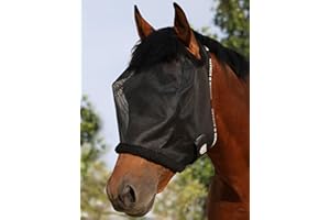 Harrison Howard Masque Anti-Mouches en Maille pour Cheval Protection UV avec Bordure rembourrée en Polaire Noir Taille L