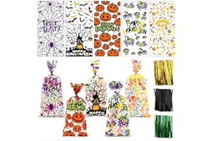 DIYDEC 120pcs Halloween Cellophane Bags, Pumpkin Spider Candy transparent Sweet Treat Bags with Twist Tie Trick or Treat Bag for Halloween party favor Supplies