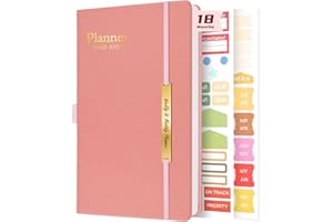 GOODAILY 2026 Diary A5 Week to View - 18 Monthly Academic Planner with Soft Leather Cover - Teacher Diary Day per Page - Work Planners Notebook with Pen Ring Appointment Book for Students Business(Pink)