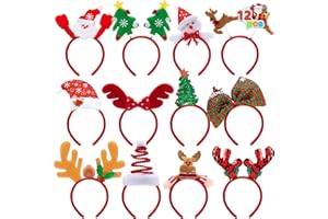 JOYIN 12 Packungen Weihnachts-Stirnbänder mit verschiedenen Designs, Weihnachts-Kopfbedeckungen, Feiertags-Stirnbänder, Accessoires für Damen, Herren, Kinder, Weihnachtsfeiern, Weihnachtsfeiertage
