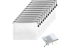 banjiabb 12 Stück Dokumententasche A6, Schwarz, Durchscheinendes Mesh-Design mit Reißverschluss, für Datei, Papier, Quittungen