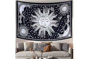 THE ART BOX arazzo da parete arredamento casa telo mare coperta cotone copridivano con penisola colori per mandala indie aesthetic arredamento camera da letto, Bianco e nero, 135x160 Cm