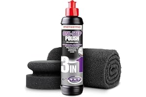 ‎DETAILMATE detailmate Handpolitur Auto Set - Menzerna Medium Cut Politur One-Step-Polish 3 in 1, 250ml + Made in Germany Polierschwamm + ultraflausch Mikrofaser Poliertuch 550GSM + 1 Schutzhandschuh