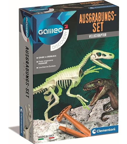 Clementoni Arqueojugando Mamut Fosforescente – Kit De Excavación Y Montaje De Esqueleto Con Martillo Y Cincel, Para Niños De 7 Años En Adelante, En Español, Hecho En Italia