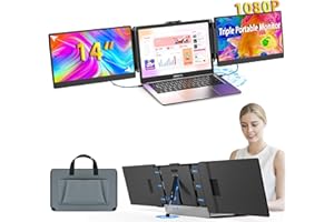 BUNOSDIAS Kwumsy Monitor Portatile Triplo per Laptop-14 Pollici 1080P Monitor Portatile Schermo Doppio, HDMI/USB-A/Type-C Plug and Play Compatible con 13"-17" Larghezza Massima 405mm Laptop For Wins/Mac/Dex.