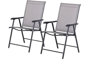 Outsunny Conjunto de 2 Sillas Plegables para Exterior con Reposabrazos Sillas para Balcones Jardín Terraza Metal Texteline Carga 110kg 58x64x94 cm Gris
