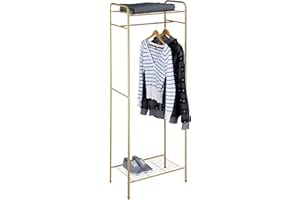 Relaxdays Stojak z półkami, SANDRA, metal, wieszak na ubrania, wieszak na buty, rozmiar: 166 x 60,5 x 38 cm, miodowy brąz, stalowy, 38 x 60,5 x 166 cm