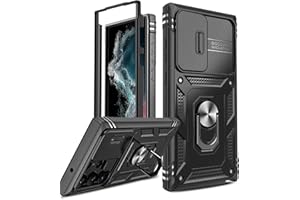LeYi Etui do Samsung Galaxy S23 Ultra 5G, osłona na aparat przesuwny ochrona 360 pełna ochrona pierścienia stojak zderzak odporny na wstrząsy, czarny