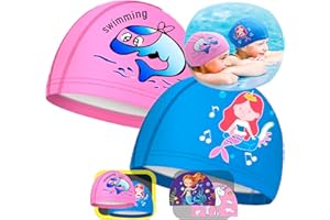 IKHAI® Gorros Natación Niña - 2 Unidades - 1 a 10 Años - Gorro Piscina Niña - Natación Accesorios Gorro Piscina Niño - Gorro Piscina Bebe - Fácil de Poner - Tela Elástica