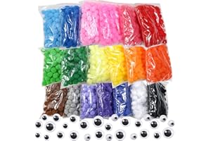TOAOB THE ONE AND ONLY BABY TOAOB 2000 Stück Pompons 10mm Bunte Pompom Flauschigen Plüsch set Bälle Kunst Bommel Einschließlich 100 Stück Selbstklebend Wackelaugen für Lustige DIY Kreative Handwerk