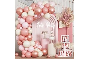HILAVO Blush Pink Balloon Garland Kit Rose Gold Dusty Pink Sand White Balloons Arch Retro Light Pastel Pink Beige Nude Creme Balloon for Women Bridal Baby Shower Boho Wedding Birthday Party Decoration