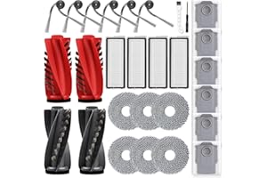 FENKABS 28 Stück Zubehörset für Roborock Qrevo Curv/Qrevo Edge/Qrevo S5V Saugroboter mit 2 Paar Hauptbürsten 6 Wischtücher 4 Filtern 6 Staubbeuteln 6 Seitenbürsten 1 Reinigungsbürste 1 Schraubendreher