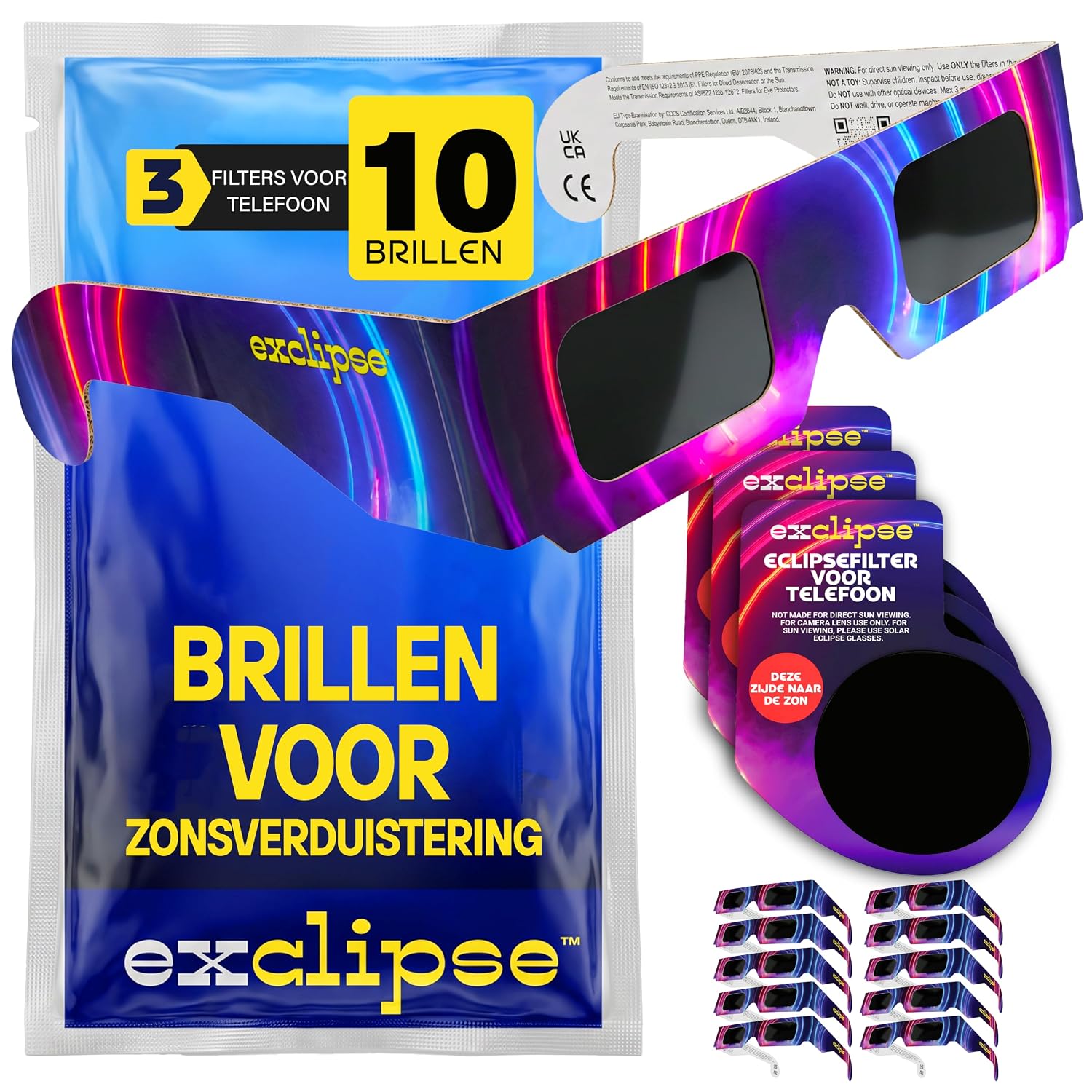 Zonsverduisteringsbrillen – ISO 12312-2 en CE & UKCA-gecertificeerd, veilige oogbescherming, observatie van de zon, AAS 2026, multipack