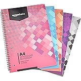 Amazon Basics - Quaderno con rilegatura a spirale, colori assortiti, 70 fogli/140 pagine, formato A4, 90 g/m², bianca, (confe