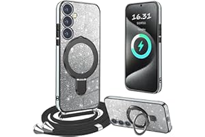 XCYYOO Hülle für Samsung Galaxy S25 mit Band, [Kompatibel mit Magsafe]Handyhülle für Galaxy S25 mit Kette Kordel Ständer Kratzfest Silikon Handykette Stoßfeste Schutzhülle für Samsung Galaxy S25,Schwarz